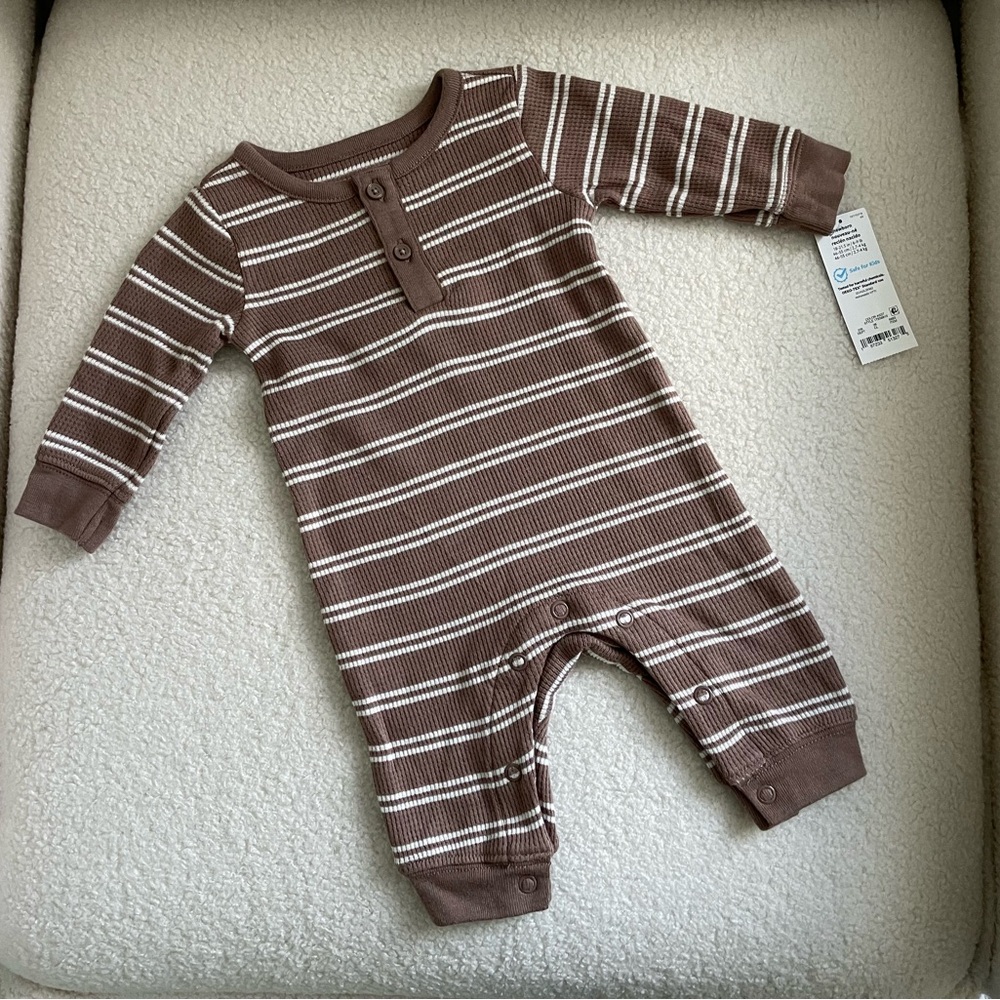 New Carter's Brown and White Striped Newborn Onesie